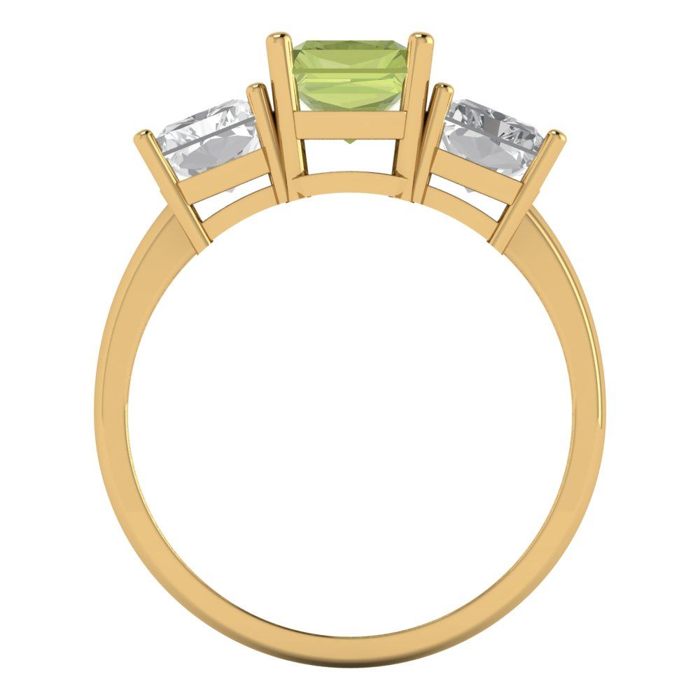 4 cttw Natural Peridot Three-Stone Engagement Ring - Solid Gold (Emerald Cut,8x6mm)