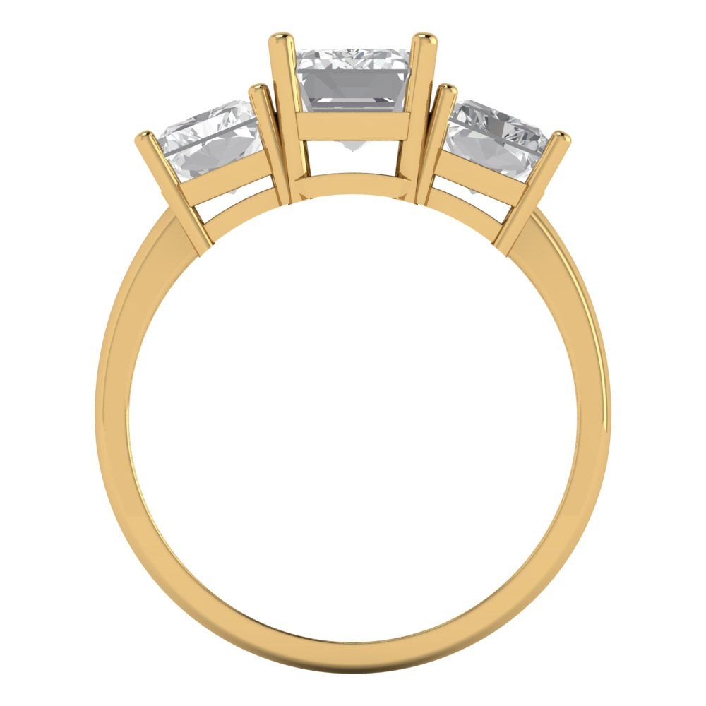 4 cttw White Sapphire Three-Stone Engagement Ring - Solid Yellow Gold (VVS1, Emerald Cut,8x6mm)