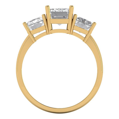 4 cttw White Sapphire Three-Stone Engagement Ring - Solid Yellow Gold (VVS1, Emerald Cut,8x6mm)