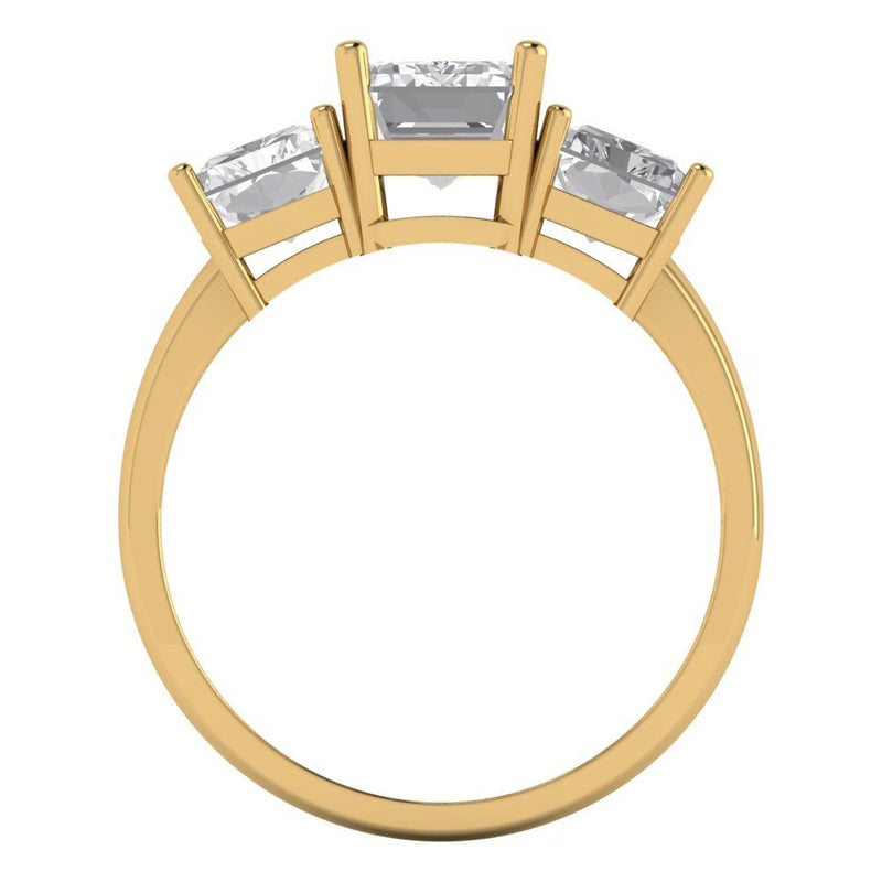 4.0 ct Brilliant Emerald Cut Clear Simulated Diamond Stone Yellow Gold Three-Stone Ring