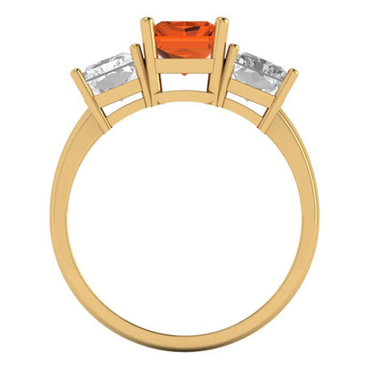 4 cttw Simulated Ruby Three-Stone Engagement Ring - Solid Yellow Gold (VVS1, Emerald Cut,8x6mm)