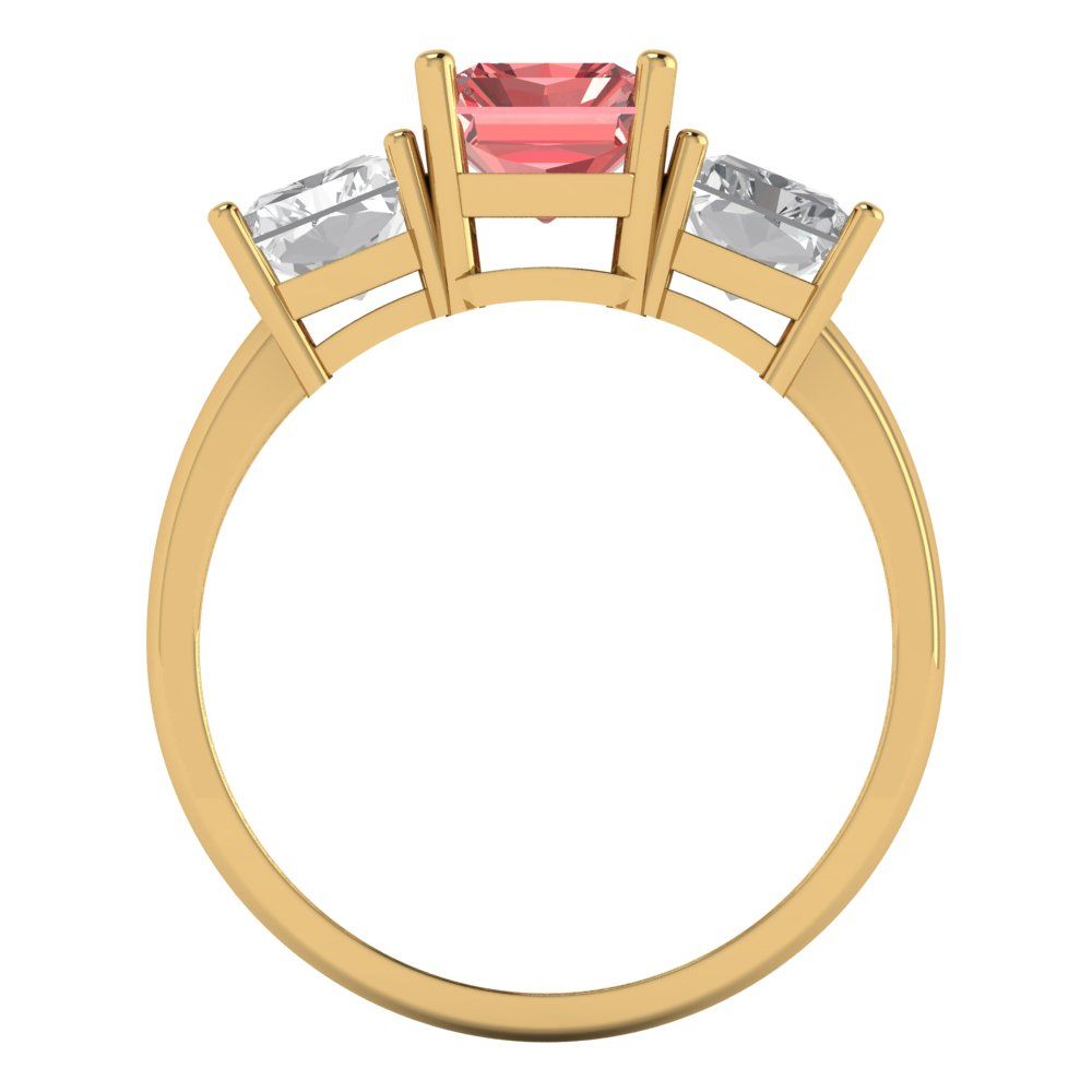 4 cttw Natural Garnet Three-Stone Engagement Ring - Solid Gold (Emerald Cut,8x6mm)