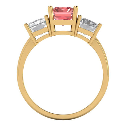 4 cttw Natural Garnet Three-Stone Engagement Ring - Solid Gold (Emerald Cut,8x6mm)