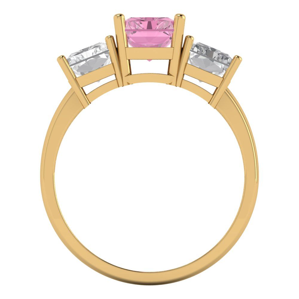 4 cttw Zirconia Simulated Pink Diamond Three-Stone Engagement Ring - Solid Gold (VVS1, Emerald Cut,8x6mm)