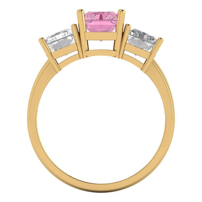 4 cttw Zirconia Simulated Pink Diamond Three-Stone Engagement Ring - Solid Gold (VVS1, Emerald Cut,8x6mm)