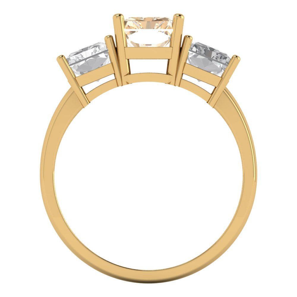 4 cttw Natural Morganite Three-Stone Engagement Ring - Solid Gold (Emerald Cut,8x6mm)