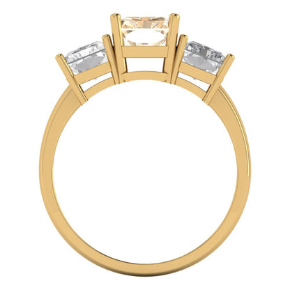 4 cttw Natural Morganite Three-Stone Engagement Ring - Solid Gold (Emerald Cut,8x6mm)