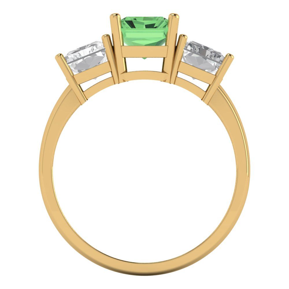 4 cttw Zirconia Simulated Green Diamond Three-Stone Engagement Ring - Solid Gold (VVS1, Emerald Cut,8x6mm)