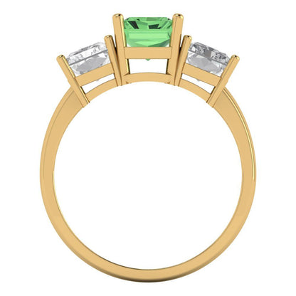 4 cttw Zirconia Simulated Green Diamond Three-Stone Engagement Ring - Solid Gold (VVS1, Emerald Cut,8x6mm)