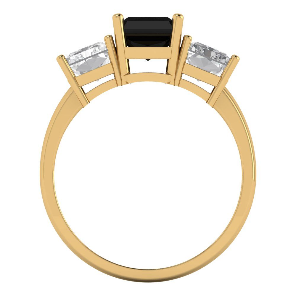 4 cttw Natural Onyx Three-Stone Engagement Ring - Solid Gold (Emerald Cut,8x6mm)
