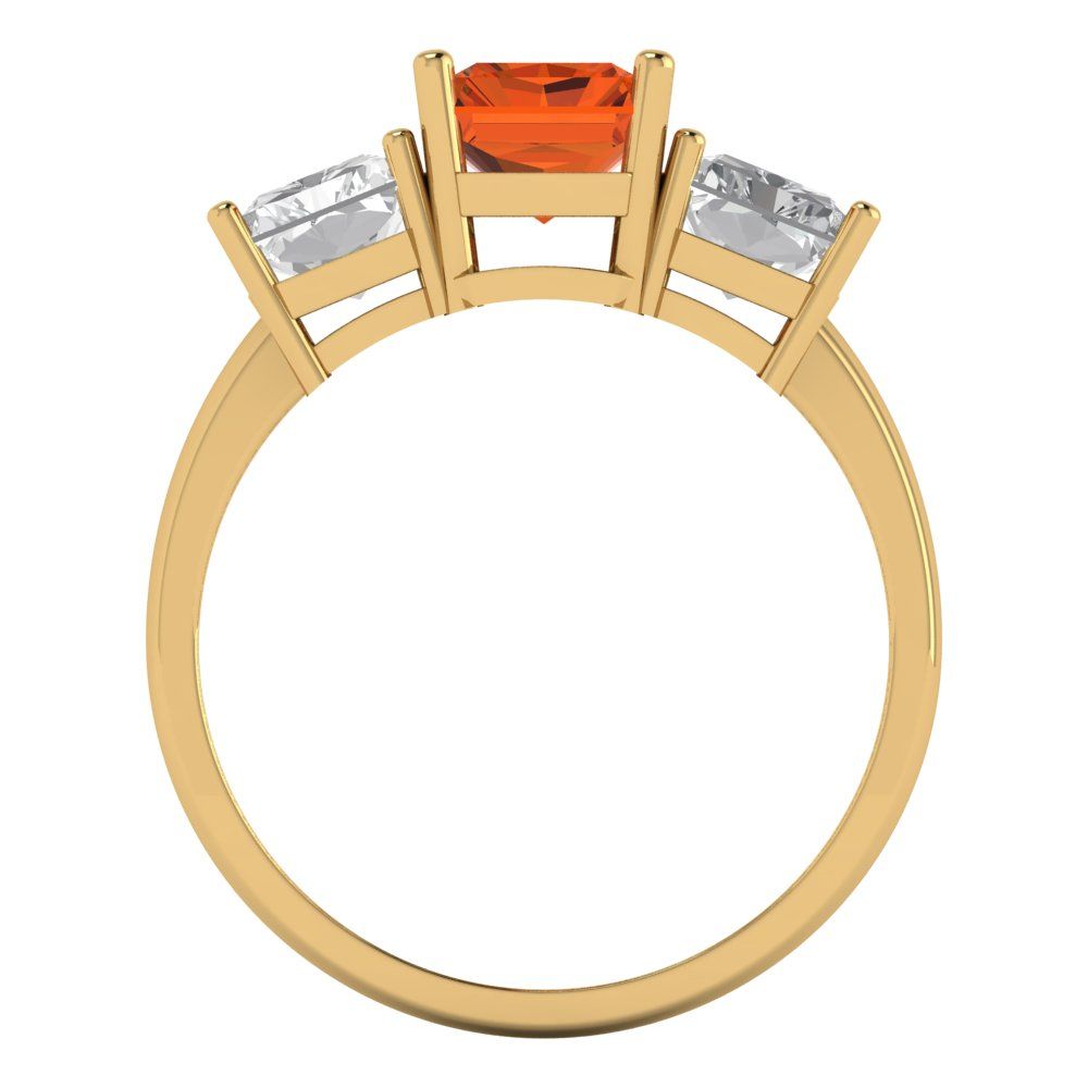 4 cttw Zirconia Simulated Red Diamond Three-Stone Engagement Ring - Solid Yellow Gold (VVS1, Emerald Cut,8x6mm)