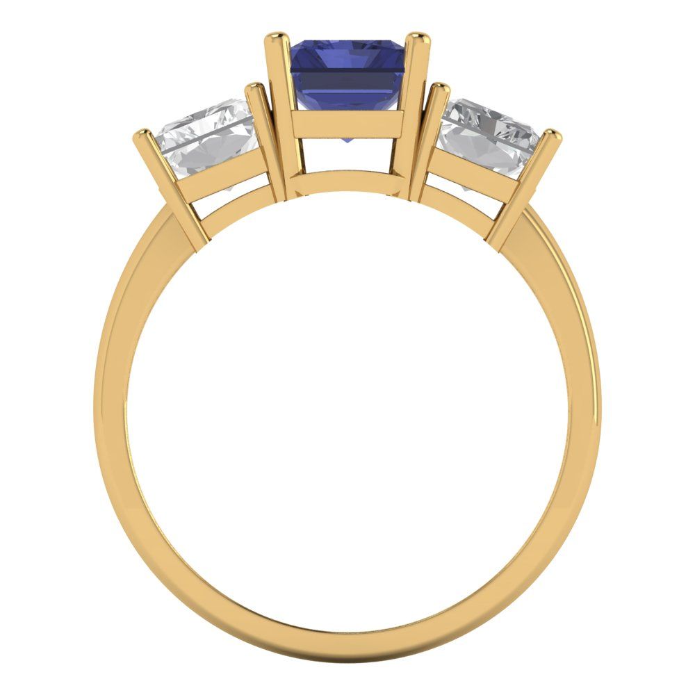 4 cttw Simulated Tanzanite Three-Stone Engagement Ring - Solid Gold (Emerald Cut,8x6mm)