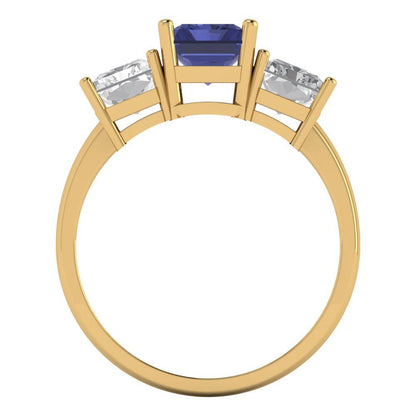 4 cttw Simulated Tanzanite Three-Stone Engagement Ring - Solid Gold (Emerald Cut,8x6mm)