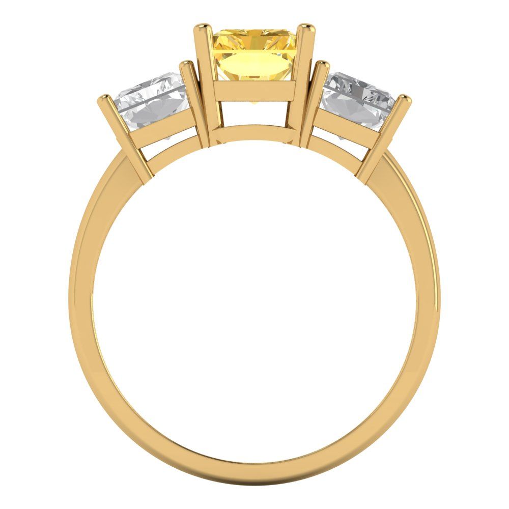 4 cttw Natural Citrine Three-Stone Engagement Ring - Solid Gold (Emerald Cut,8x6mm)