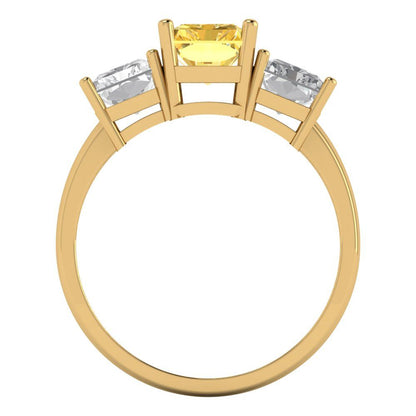 4 cttw Natural Citrine Three-Stone Engagement Ring - Solid Gold (Emerald Cut,8x6mm)