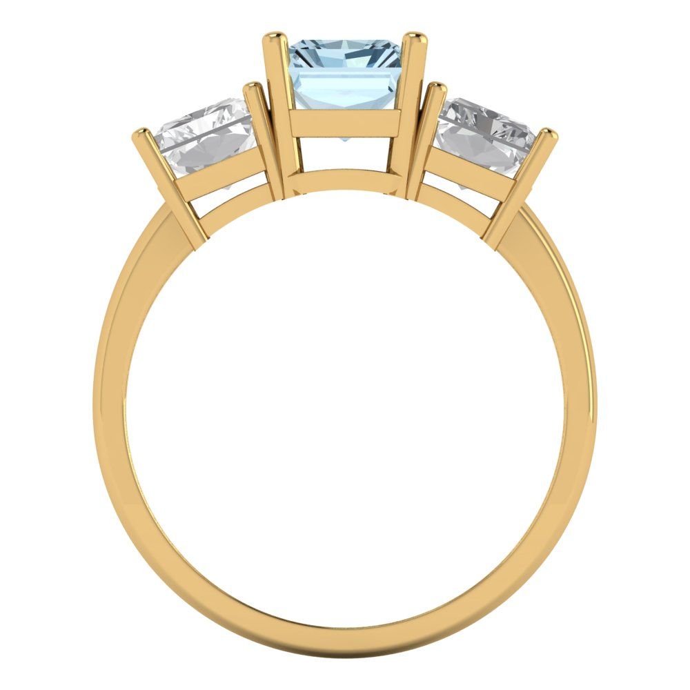 4 cttw Zirconia Simulated Blue Diamond Three-Stone Engagement Ring - Solid Yellow Gold (VVS1, Emerald Cut,8x6mm)