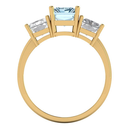 4 cttw Zirconia Simulated Blue Diamond Three-Stone Engagement Ring - Solid Yellow Gold (VVS1, Emerald Cut,8x6mm)