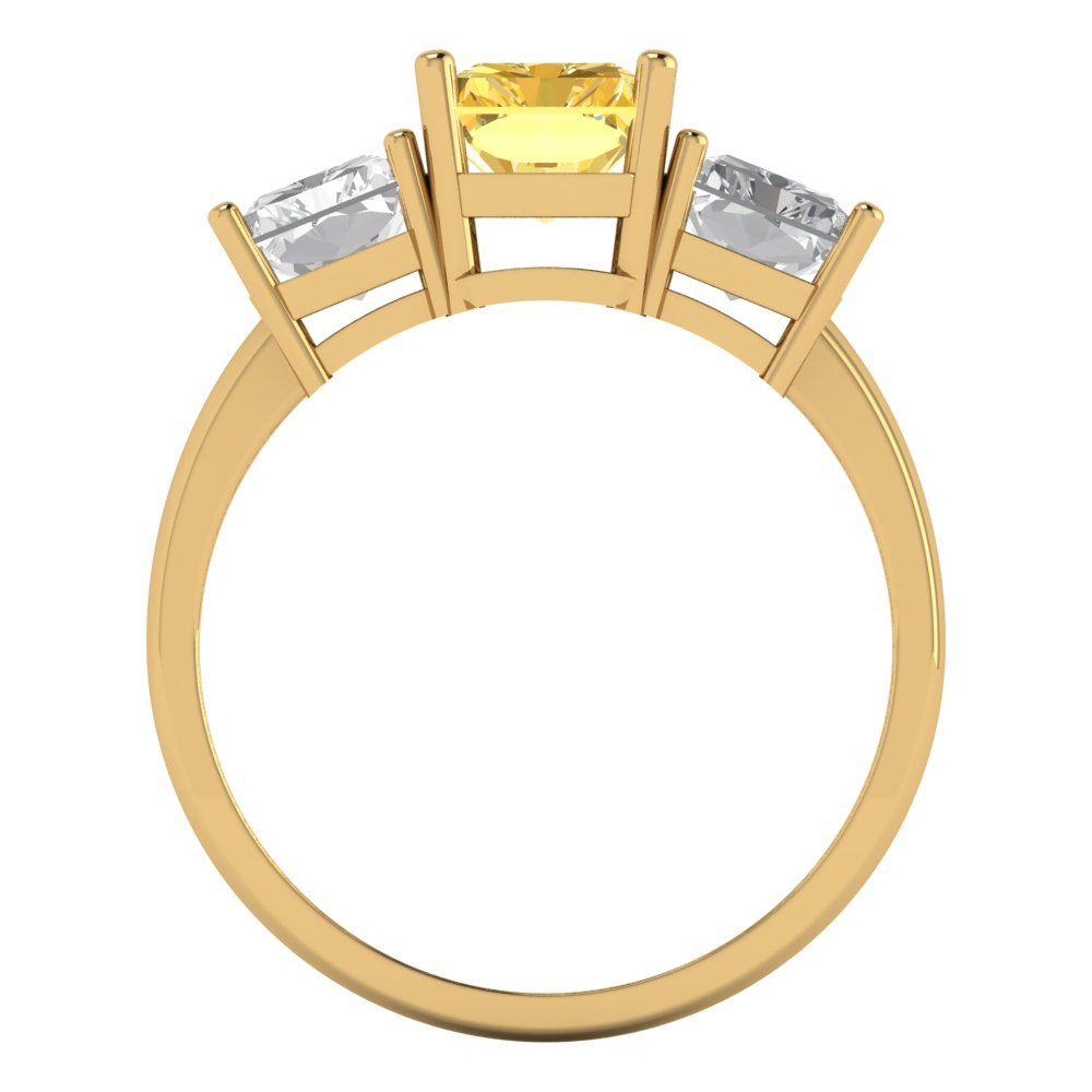 4 cttw Zirconia Simulated Yellow Diamond Three-Stone Engagement Ring - Solid Gold (VVS1, Emerald Cut,8x6mm)