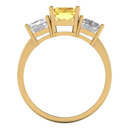 4 cttw Zirconia Simulated Yellow Diamond Three-Stone Engagement Ring - Solid Gold (VVS1, Emerald Cut,8x6mm)