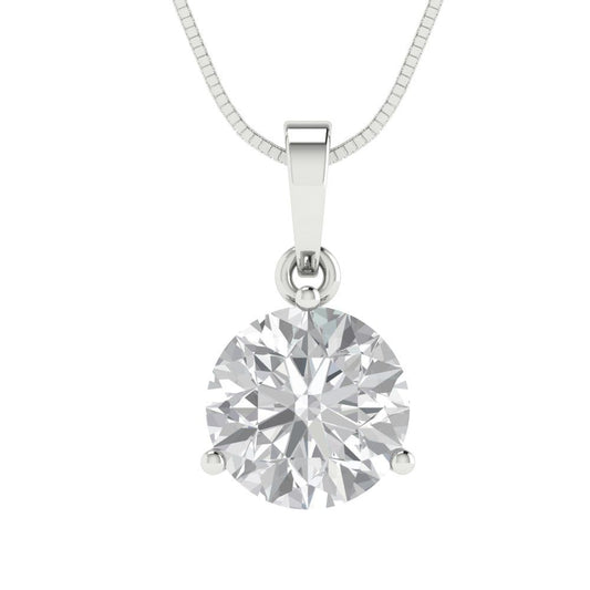 2cttw Round Cut Clear Gold-Plated 925 Silver Pendant and 16" Box-Chain Necklace