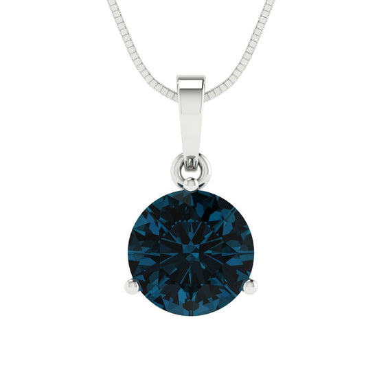 2 tcw Necklace Pendant - 14K White Gold Round Cut Solitaire  London - Adjustable Length - 15in Box Chain to 18in