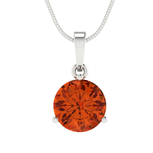 2 tcw Necklace Pendant - 14K White Gold Round Cut Solitaire  Red - Adjustable Length - 15in Box Chain to 18in