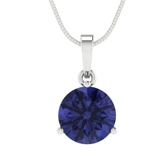 2 tcw Necklace Pendant - 14K White Gold Round Cut Solitaire  Tanzanite - Adjustable Length - 15in Box Chain to 18in