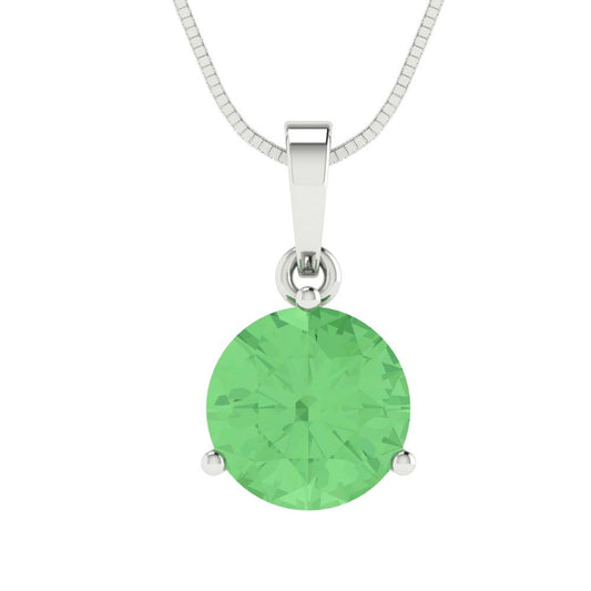2 tcw Necklace Pendant - 14K White Gold Round Cut Solitaire  Green - Adjustable Length - 15in Box Chain to 18in