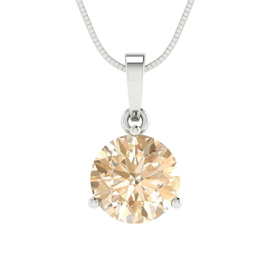 2 tcw Necklace Pendant - 14K White Gold Round Cut Solitaire  Morganite - Adjustable Length - 15in Box Chain to 18in