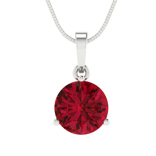 2 tcw Necklace Pendant - 14K White Gold Round Cut Solitaire  Pink Tourmaline - Adjustable Length - 15in Box Chain to 18in