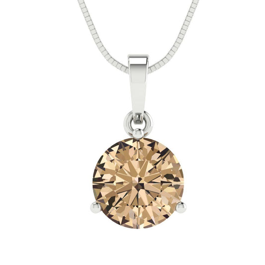 2 tcw Necklace Pendant - 14K White Gold Round Cut Solitaire  Yellow Moissanite - Adjustable Length - 15in Box Chain to 18in
