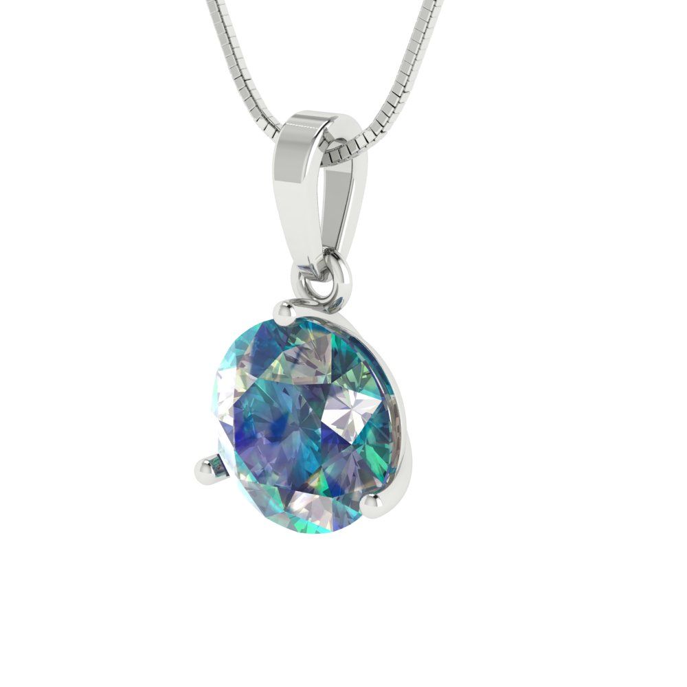 2cttw Round Cut Blue Moissanite Gold-Plated 925 Silver Pendant and 16" Box-Chain Necklace