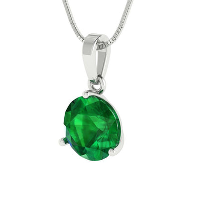 2cttw Round Cut Emerald Gold-Plated 925 Silver Pendant and 16" Box-Chain Necklace