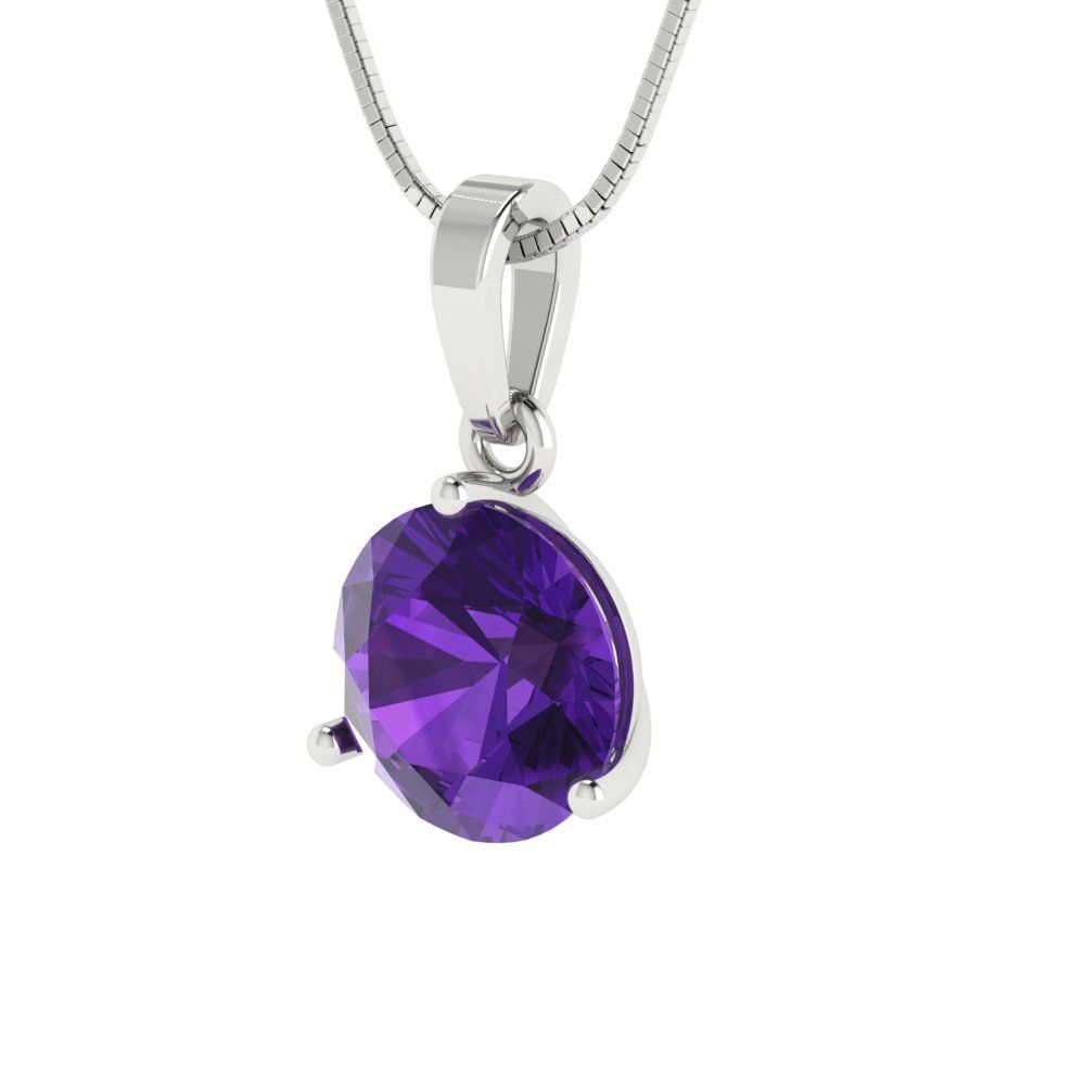 2cttw Round Cut Amethyst Gold-Plated 925 Silver Pendant and 16" Box-Chain Necklace