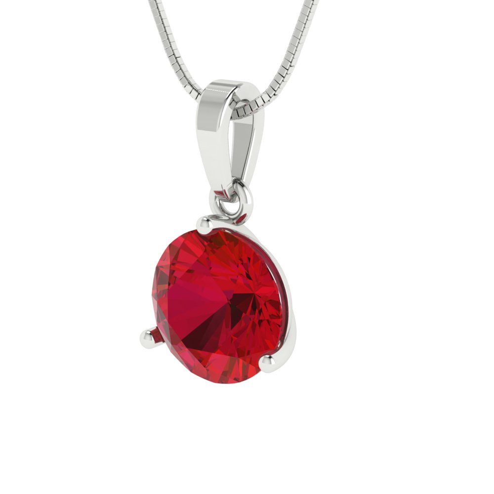 2 tcw Necklace Pendant - 14K White Gold Round Cut Solitaire  Pink Tourmaline - Adjustable Length - 15in Box Chain to 18in