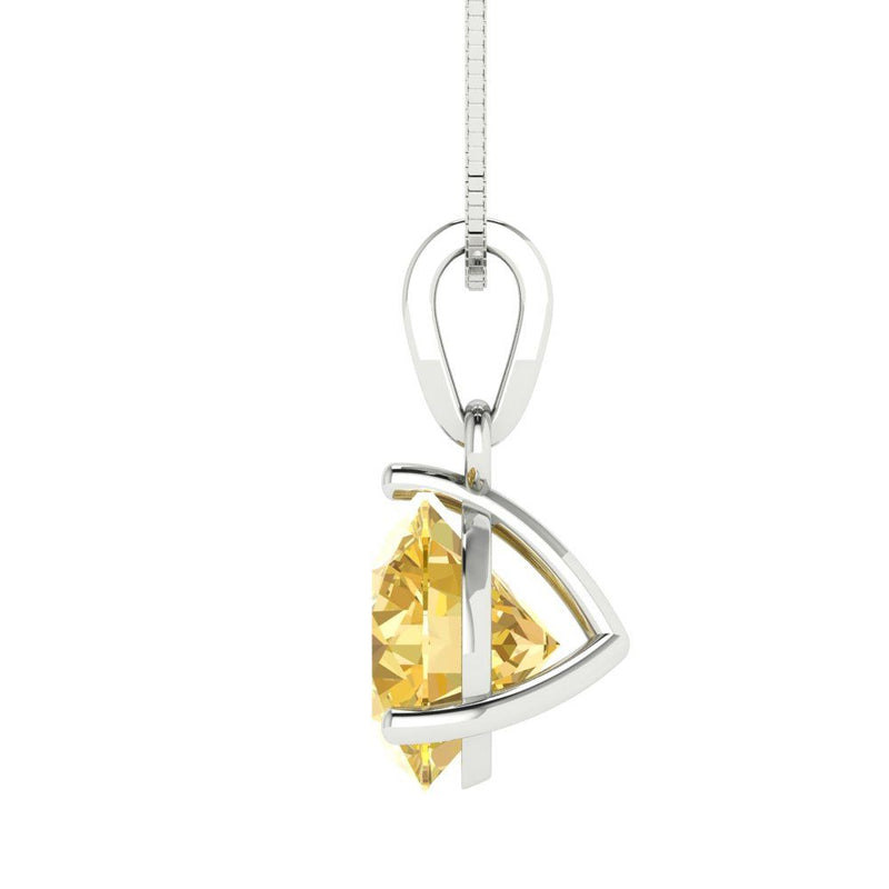 2 ct Brilliant Round Cut Solitaire Yellow Simulated Diamond Stone White Gold Pendant with 16" Chain