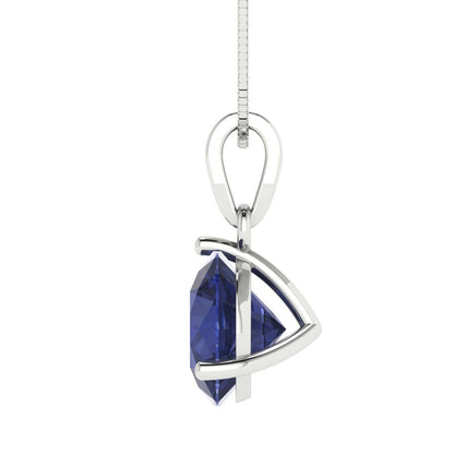 2cttw Round Cut Blue Sapphire Gold-Plated 925 Silver Pendant and 16" Box-Chain Necklace