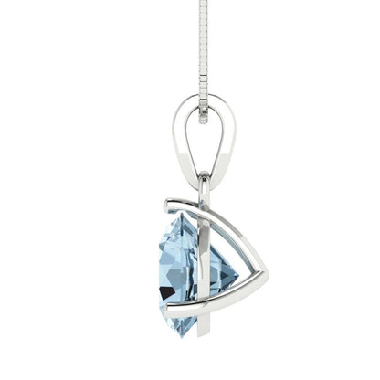 2 tcw Necklace Pendant - 14K White Gold Round Cut Solitaire  Aquamarine - Adjustable Length - 15in Box Chain to 18in