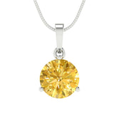 2 ct Brilliant Round Cut Solitaire Yellow Simulated Diamond Stone White Gold Pendant with 16" Chain