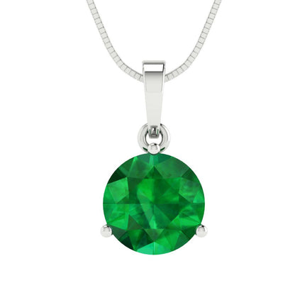 2cttw Round Cut Emerald Gold-Plated 925 Silver Pendant and 16" Box-Chain Necklace