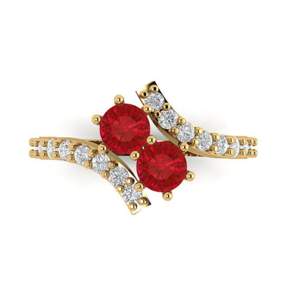 1.48 cttw Simulated Ruby Solitaire with Zirconia Simulated Diamond Accents Engagement Ring - Solid Yellow Gold (VVS1, Round Cut,5mm)