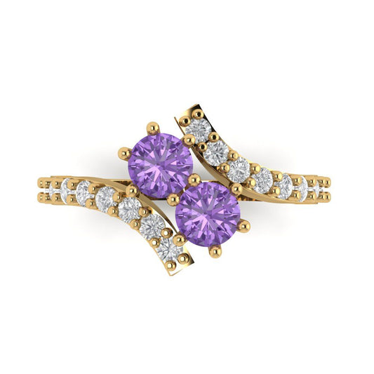 1.48 cttw Simulated Alexandrite Solitaire with Zirconia Simulated Diamond Accents Engagement Ring - Solid Yellow Gold (VVS1, Round Cut,5mm)