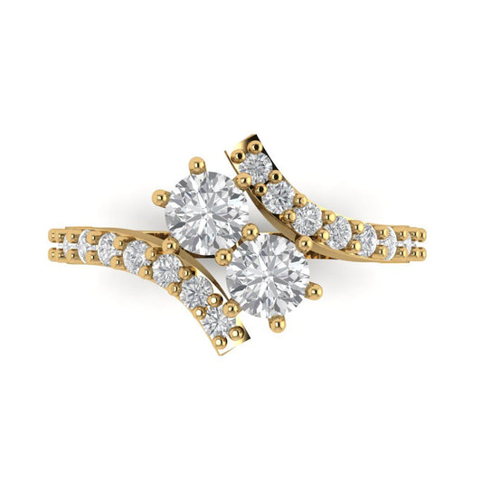 1.48 cttw Moissanite Solitaire with Zirconia Simulated Diamond Accents Engagement Ring - Solid Yellow Gold (VVS1, Round Cut,5mm)