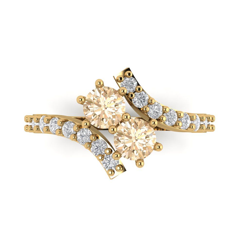 1.48 cttw Natural Morganite Solitaire with Zirconia Simulated Diamond Accents Engagement Ring - Solid Gold (Round Cut,5mm)