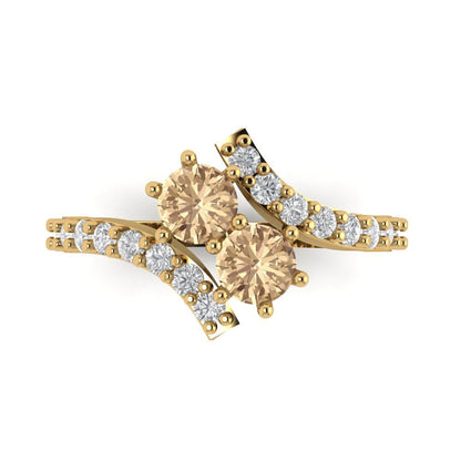 1.48 cttw Yellow Moissanite Solitaire with Zirconia Simulated Diamond Accents Engagement Ring - Solid Gold (Round Cut,5mm)