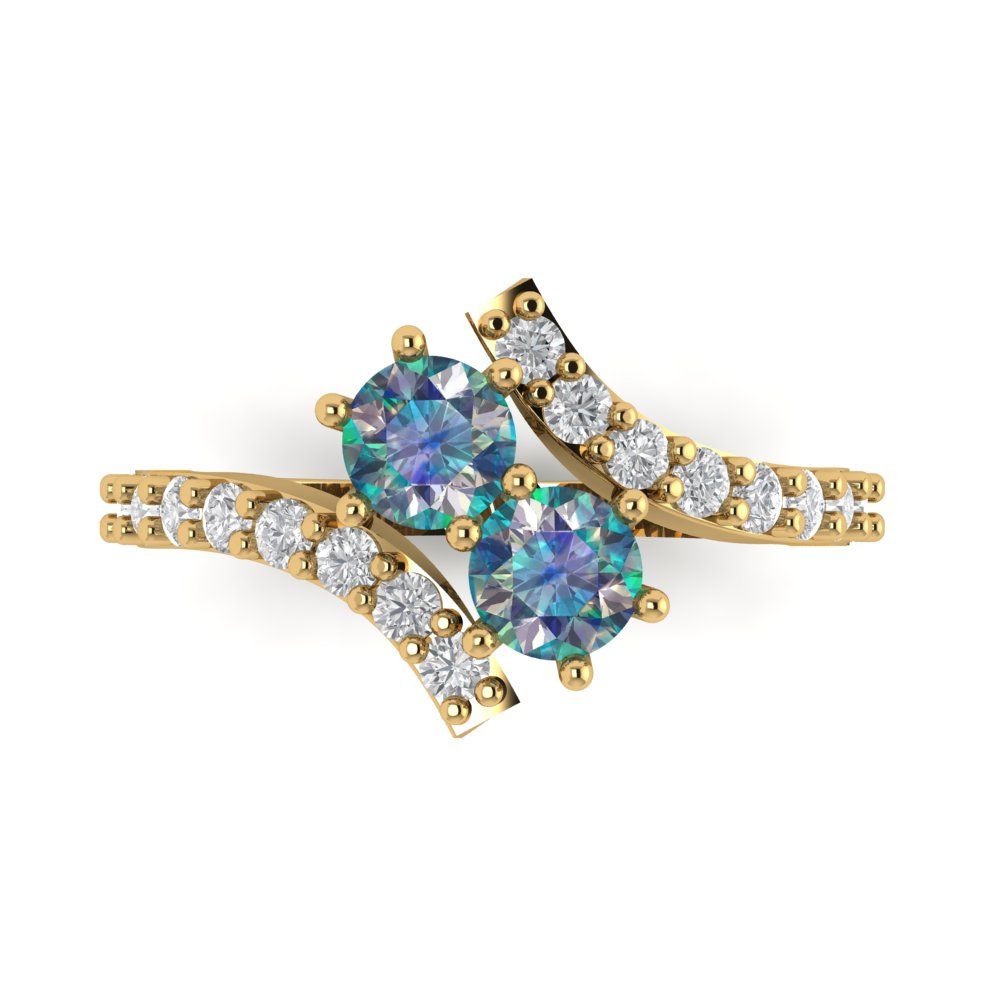 1.48 cttw Blue Moissanite Solitaire with Zirconia Simulated Diamond Accents Engagement Ring - Solid Gold (Round Cut,5mm)