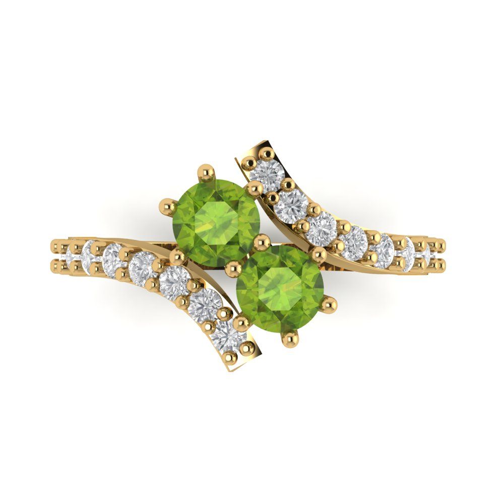 1.48 cttw Natural Peridot Solitaire with Zirconia Simulated Diamond Accents Engagement Ring - Solid Gold (Round Cut,5mm)