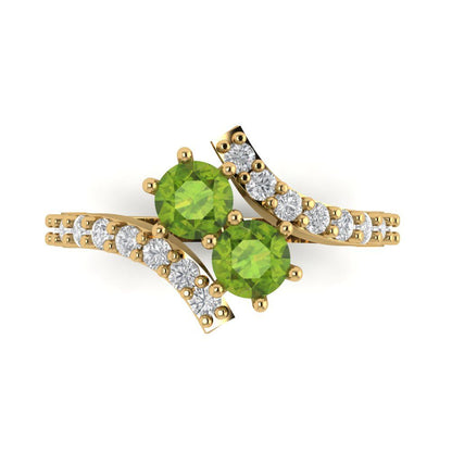 1.48 cttw Natural Peridot Solitaire with Zirconia Simulated Diamond Accents Engagement Ring - Solid Gold (Round Cut,5mm)