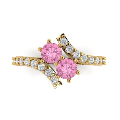 1.48 cttw Zirconia Simulated Pink Diamond Solitaire with Zirconia Simulated Diamond Accents Engagement Ring - Solid Gold (VVS1, Round Cut,5mm)