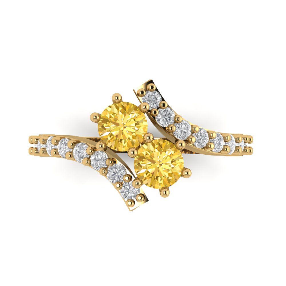 1.48 cttw Natural Citrine Solitaire with Zirconia Simulated Diamond Accents Engagement Ring - Solid Gold (Round Cut,5mm)